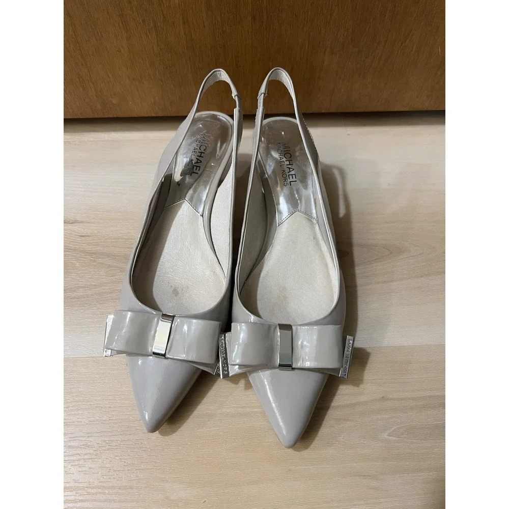 Michael Michael Kors Womens Logo Bow Pointed Toe Slingback Pumps‎ Gray Size 6.5